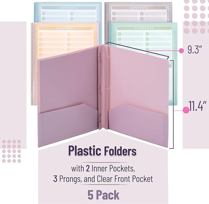 Mr. Pen- Plastic Folders with Clear Front Pocket, Pastel Colors | File Folders - Image 2
