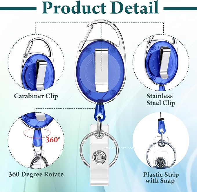 Honoson 50 Pcs Heavy Duty Retractable Badge Reels Batch ID Badge Holder - Image 3