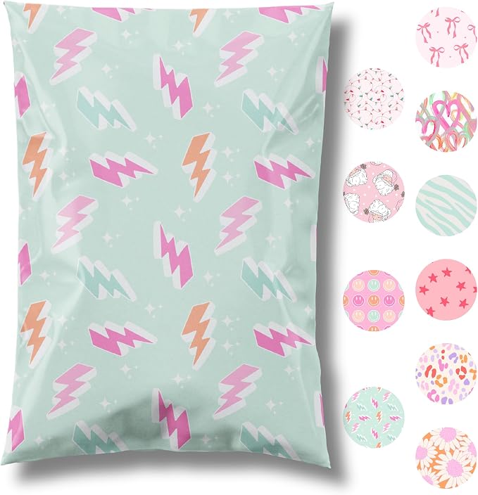 Pretty Package Store Designer Poly Mailers, Lightning Bolt, 100 Pack | Heavy by PrettyPackageStore