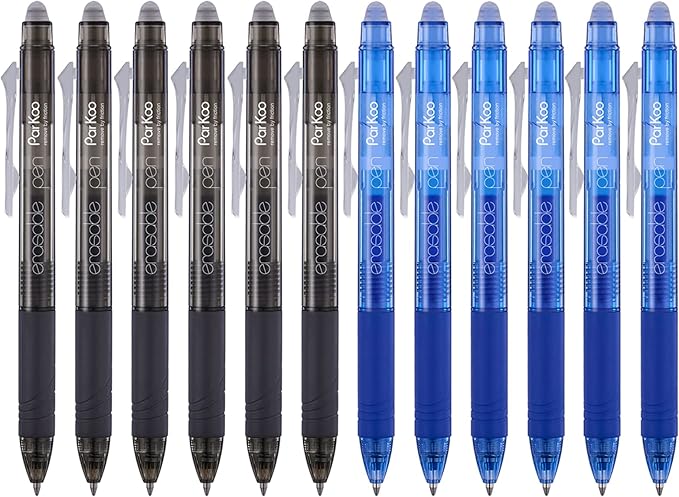 ParKoo Retractable Erasable Gel Pens Clicker Fine Point 0.7 mm, No Need by Parkoo