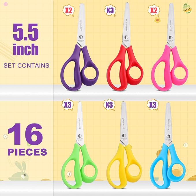 BURVAGY 16Pack 5.5" Safety Small School Kids Student Round Blunt Tip Craft - Image 2
