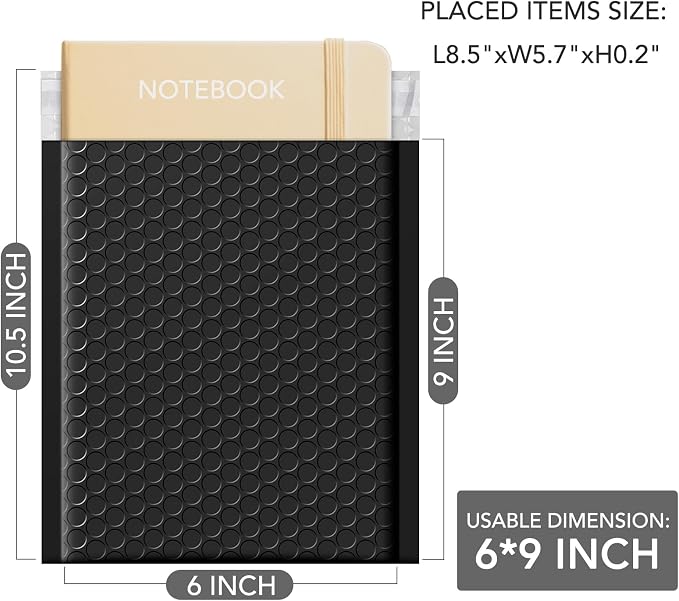 GSSUSA Black Bubble Mailers 6x10 Small Padded Envelopes 1000 Pack, Strong - Image 2