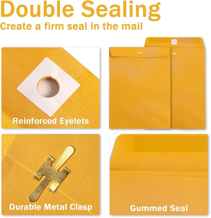 10x13 Clasp Envelopes 20 Pack, Goefun Large Brown Yellow Manilla Envelopes 10x13 - Image 3