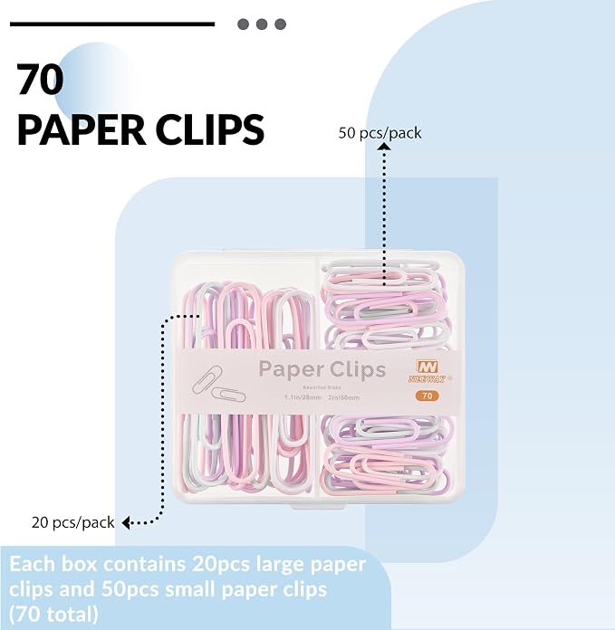 NEEWAY Colorful Paper Clips Assorted Sizes, Small and Large Paper Clips - Image 3