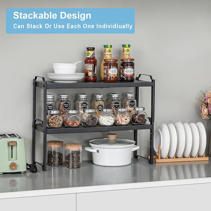X-cosrack 25.5 Inches 3 Pack Expandable Cabinet Shelves, Stackable Shelf - Image 3