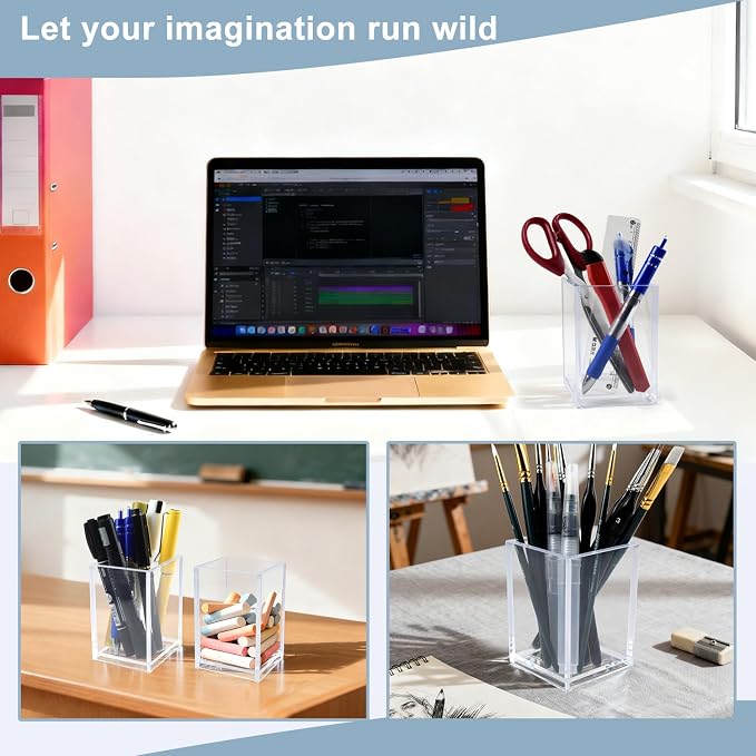 20 Pack Clear Acrylic Pen Holders, Bulk Pencil Cup Desk Organizers | Bulk Clear - Image 4