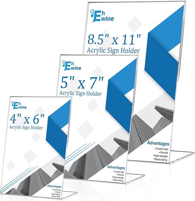 EHWINE 6 Pack 4 x 6 Acrylic Sign Holder, Vertical Slanted Back Paper Holder - Image 6