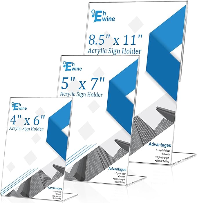 EHWINE 6 Pack 5 x 7 Acrylic Sign Holder, Vertical Slanted Back Paper Holder - Image 6