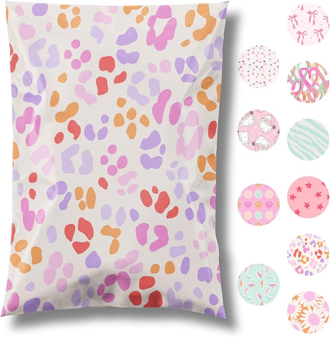 Pretty Package Store Poly Mailer 6x9, Preppy Leopard, 100 Pack | Heavy Duty by PrettyPackageStore