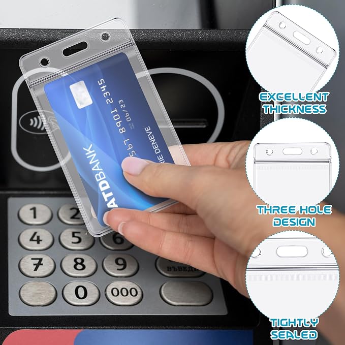 100 Pack Vertical ID Badge Holders Clear Plastic Waterproof Card Holder - Image 4