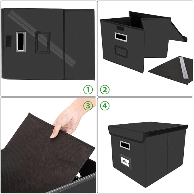 File Organizer Box with Lid, Collapsible Faux Leather Hanging File Folder Box - Image 8