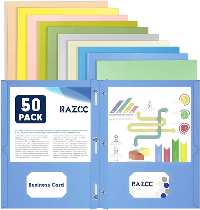 Two Pocket Folders, RAZCC 50 Pack Two Pocket Folders by RAZCC