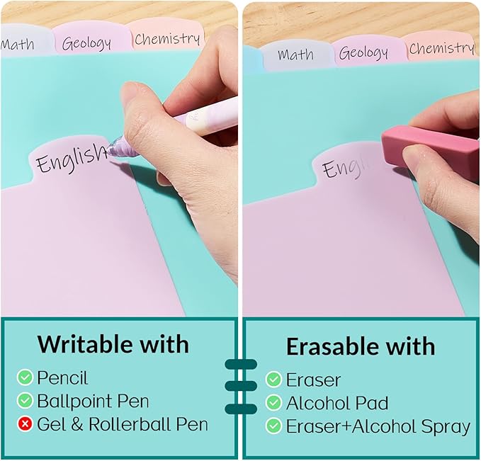 Sooez 8 Tabs Long-Lasting Plastic Write & Erase Large Tabs Dividers - Image 8