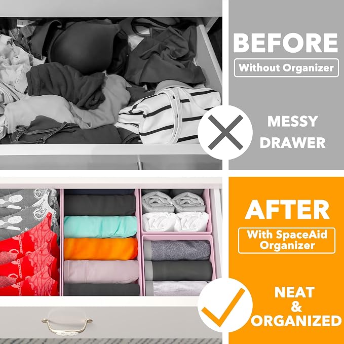 SpaceAid Drawer Organizer Clothes, 12 Pack Dresser Organizer Bins - Image 2