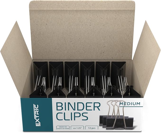 Binder Clips - 60 Medium Binder Clips, 1.25 Inch Black Paper Clamps, File Clip - Image 2