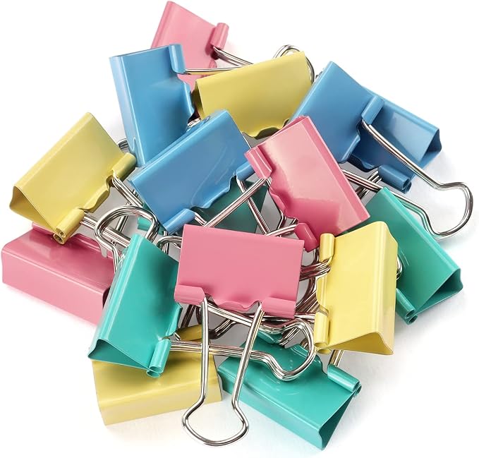 ZZTX 24 Pack Large Binder Clips 1.6 Inches Assorted Colors | Paper Clamps Clips by ZZTX