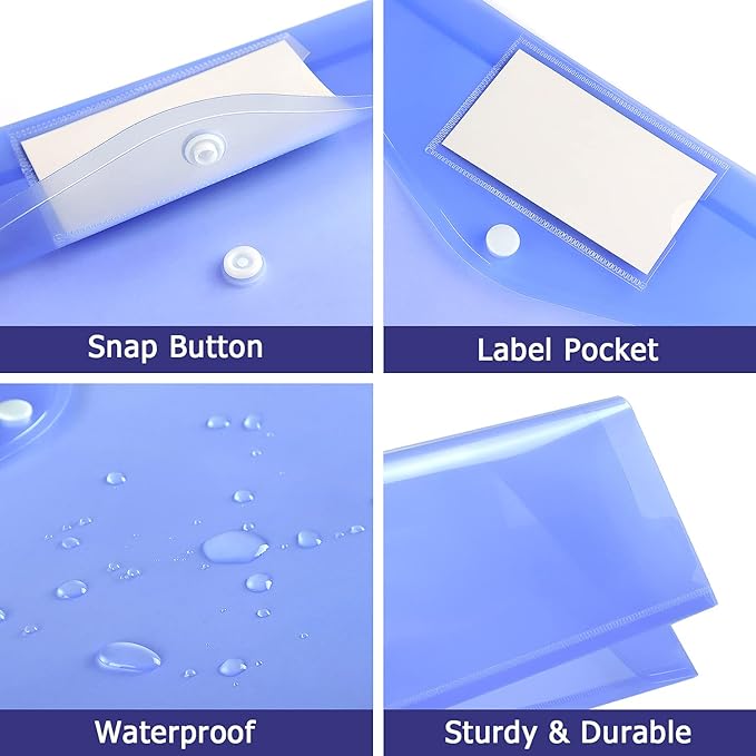 6 Pack Clear Document Folders Plastic Envelopes, A4 Size, 6 Colors | Poly - Image 4