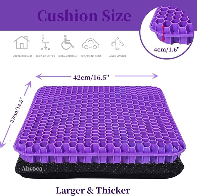 Gel Seat Cushion for Long Sitting, Double Thick Office Desk Home Wheelchair - Image 5