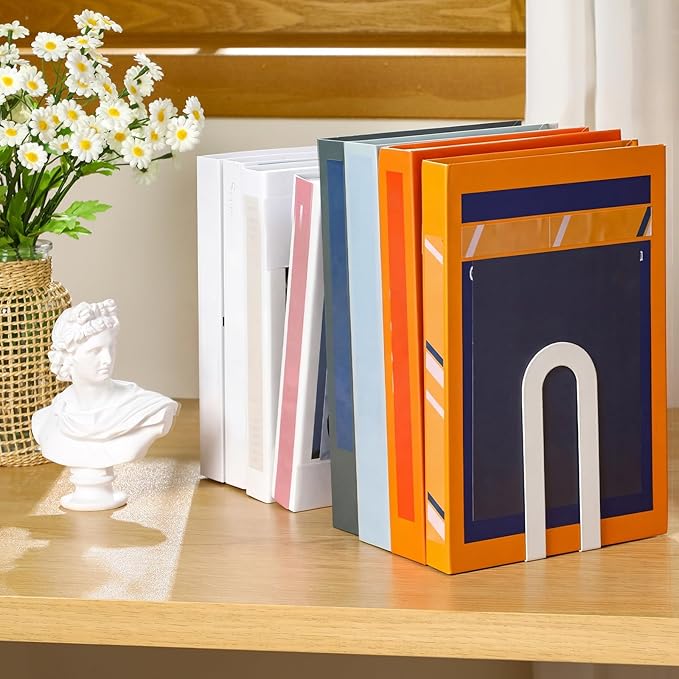 Chunful 6 Pcs White Book Ends for Shelves Modern Metal Bookends Decorative - Image 5