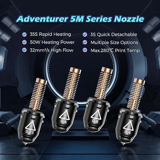 FLASHFORGE Adventurer 5M Pro Nozzle, 0.6mm Hardened, 280℃ High Flow 32mm³/s - Image 2
