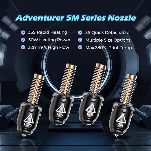 FLASHFORGE Adventurer 5M Pro Nozzle, 0.25mm 280℃ High Flow 32mm³/s Nozzle - Image 2