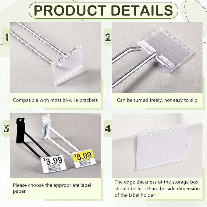 Tatuo 300 Pcs Reusable Plastic Wire Shelf Label Holders, Price Card Sign - Image 4