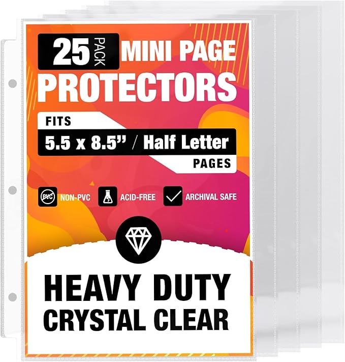 Half Letter 8.5x5.5’’ Pack of 25 Heavy Duty Page Sleeve Protectors by CraftSaints
