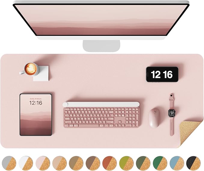 YSAGi Double-Sided Desk Pad, 35.4"x17"Leather Desk Mat, Eco Cork Desk Pad by YSAGi
