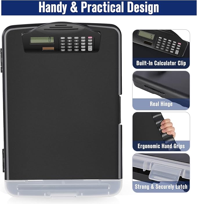 Sunnyclip Clipboard with Storage & Calculator, Heavy Duty Plastic Clip Board - Image 3