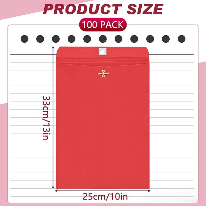 Geyee 100 Pcs Clasp Manilla Envelopes 10 x 13 Inch Gummed Colored Envelopes - Image 2