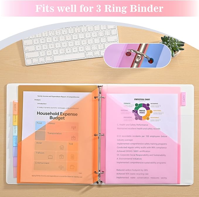 SUQJOY Binder Dividers with Pockets, Durable Plastic Subject Dividers with - Image 6
