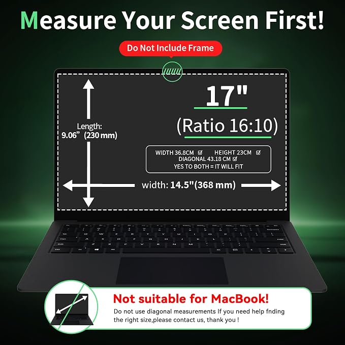 Laptop Privacy Screen 17 Inch, Laptop Screen Privacy Shield 16:10 Aspect Ratio - Image 2
