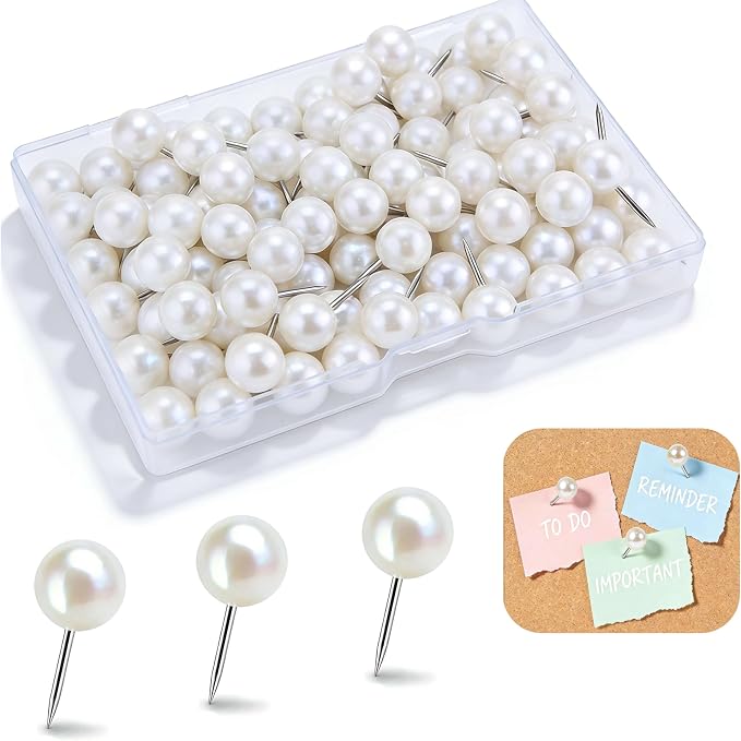 100 Pcs Pearl White Decorative Push Pins by Unknown
