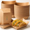 Disposable Kraft Paper Food Trays 2lb 200 Count, Oil Leak Proof Paper Food by Sowinvent