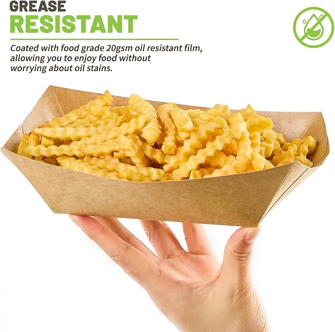 ZORRITA Large Paper Food Trays, 4 LB, 100 Pack, Disposable | Kraft Food Boats - Image 4