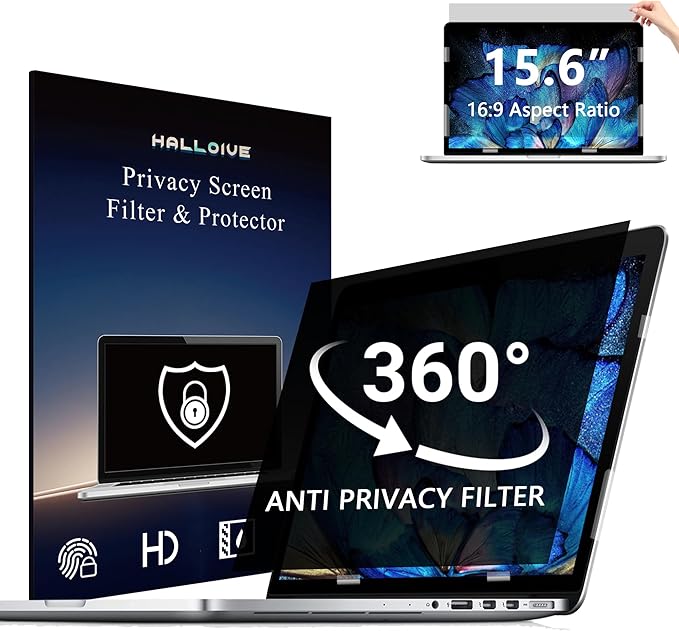 4-Way Laptop Privacy Screen Shield 15.6 Inch, Removable 16:9 Aspect 360° by Halloive
