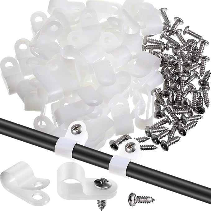 Hicarer 50 Pack R-Type Cable Clip Wire Clamp, Nylon Screw Mounting Cord by Hicarer
