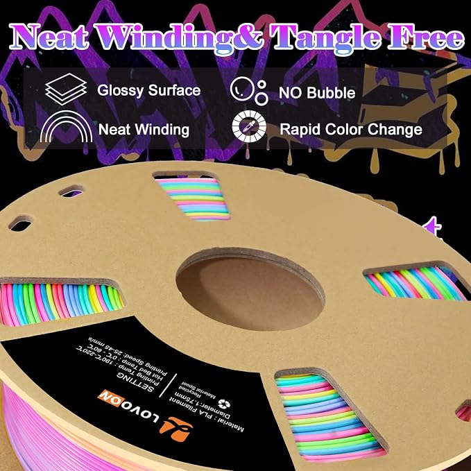 LOVOON Silk PLA 3D Printer Filament, Shiny Rainbow PLA Filament 1.75mm - Image 3