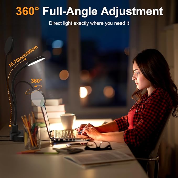 15W LED Desk Lamp with USB Charging Ports – Dimmable Table Lamp with 3 Color - Image 6