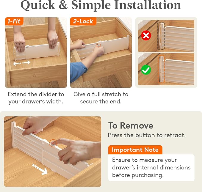 Lifewit 5" High 5 Pack Drawer Dividers, 11.5"-18.5" Adjustable Deep Drawer - Image 4