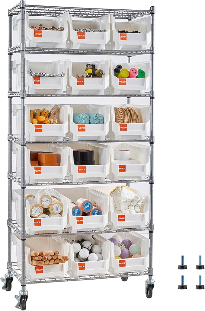 VEVOR 7-Tier Rolling Bin Storage Rack, 18 Organizer Bins, Bin Rack Storage by VEVOR