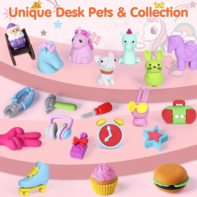 Moosia 90 Pack Animal Pencil Erasers - Image 9