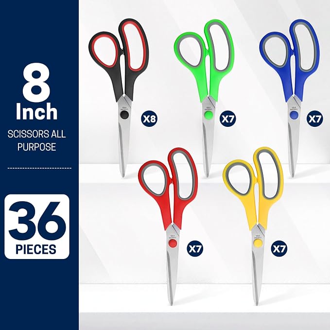 36 Packs 8" Multipurpose Scissors, Ultra Sharp Blade Shears, Comfort-Grip - Image 3