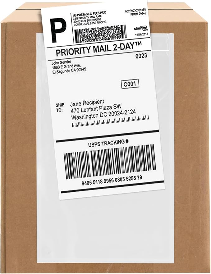 100 Count 5.5" x 10" Shipping Label Envelopes, Top Loading by GPI+POLY