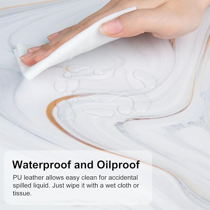 QIYI White Mouse Pad, Cute Marble Large Desk Mat, PU Leather Desk Protector - Image 5