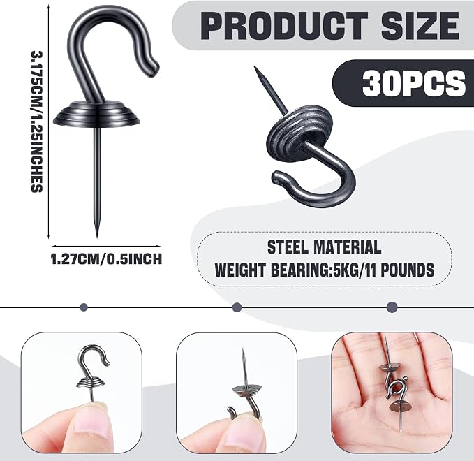 Hotop 60 Pieces Push Pin Wall Hooks Metal Thumb Tack Hangers Iron Alloy Nail - Image 2