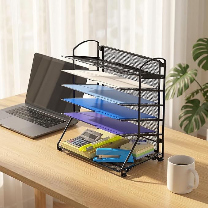 Simple Houseware 6-Tier Sliding File Organizer, Desk Letter Tray - Image 5