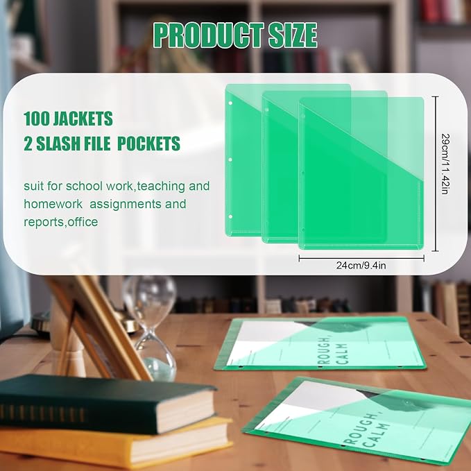 Seajan 100 Pcs Pocket Folders for 3 Ring Binder Clear Plastic Folders Sleeves - Image 3