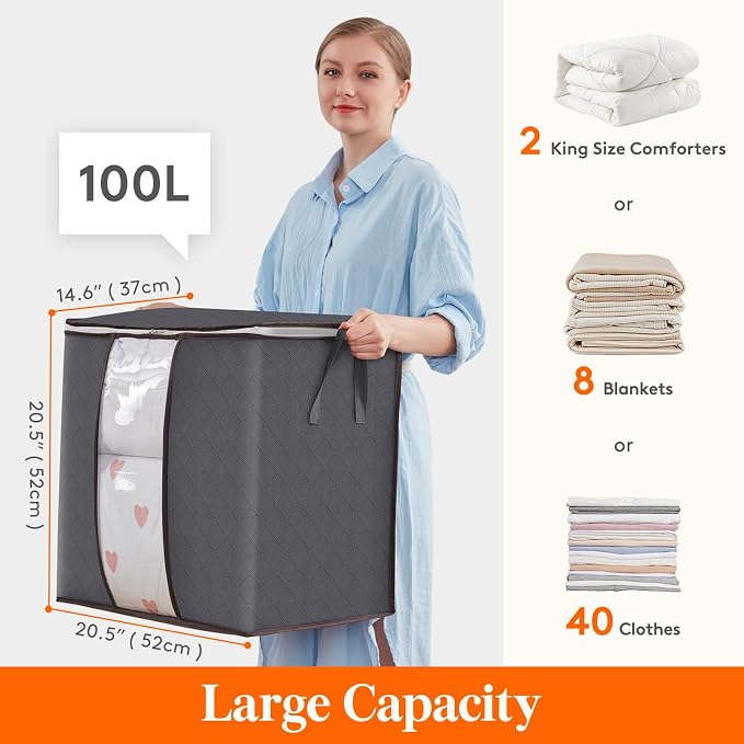 Lifewit 3 Pack 100L Clothes Storage Bins - Image 2