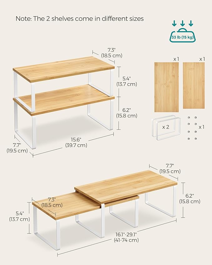 SONGMICS Cabinet Organizer Shelf, Kitchen Storage, Spice Rack, Expandable - Image 2